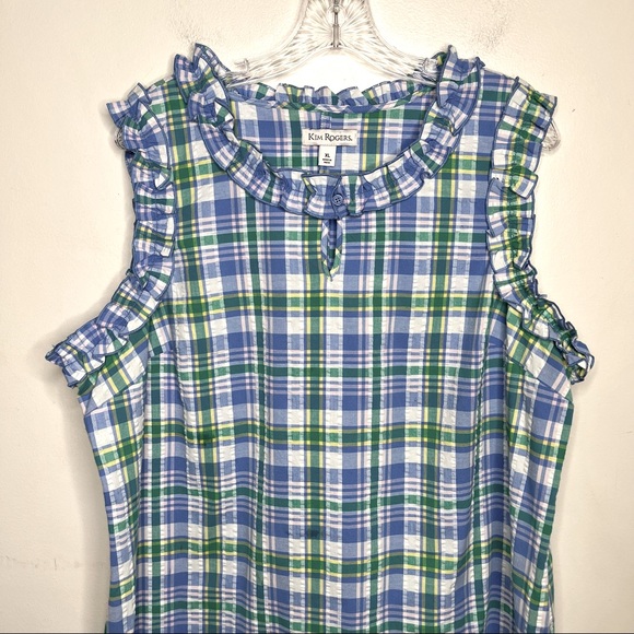 KIM ROGERS Sleeveless Seersucker Ruffled Shift Dress - Picture 2 of 16